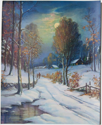 vintage calendar art with cottages, cabins, etc. circa 1930s-1940s